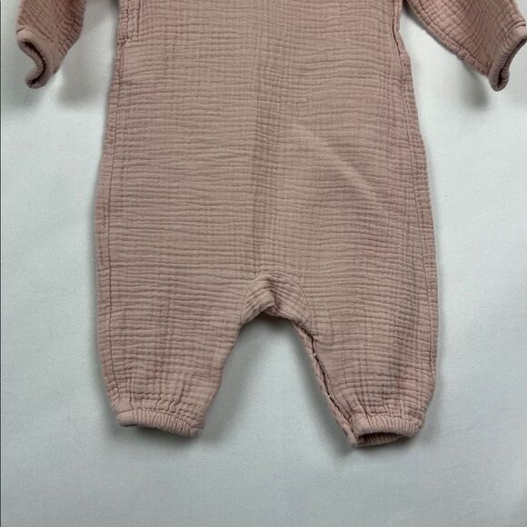 Grayson Collective Dusty rose pink cotton waffle smocked muslin jumpsuit 3-6 min - Picture 9 of 12